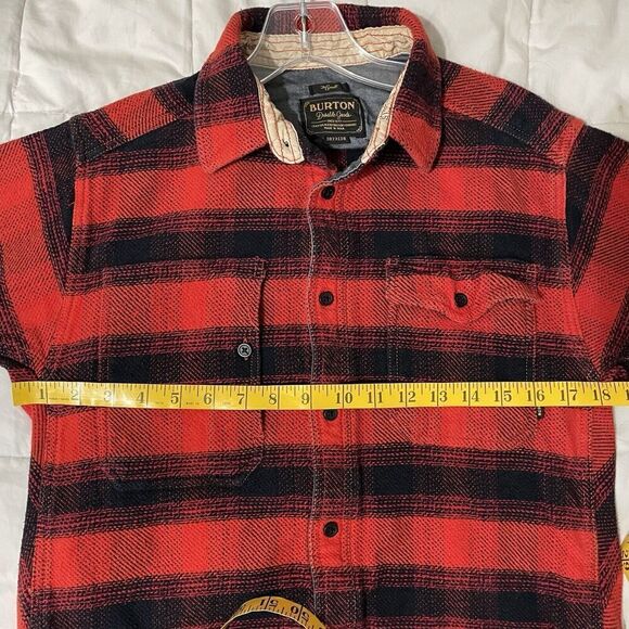Burton Shirt Men Small Red Blk Dryride Button Front Flannel Plaid Cotton Utilit… - Picture 3 of 8